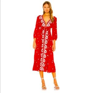 SOLD!!!! FREE PEOPLE - Embroidered V-Maxi Dress In Red Combo 🔥
